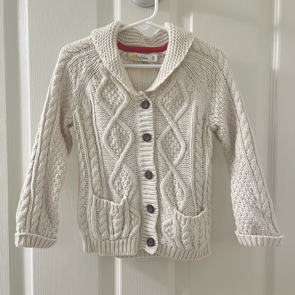 Baby Boden Cream Cable Knit Cardigan Chunky Sweater Wool Blend Size 18-24 Months